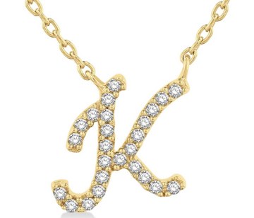 10K Yellow Gold Diamond Initial "K" Necklace, 0.07 Carat TW
